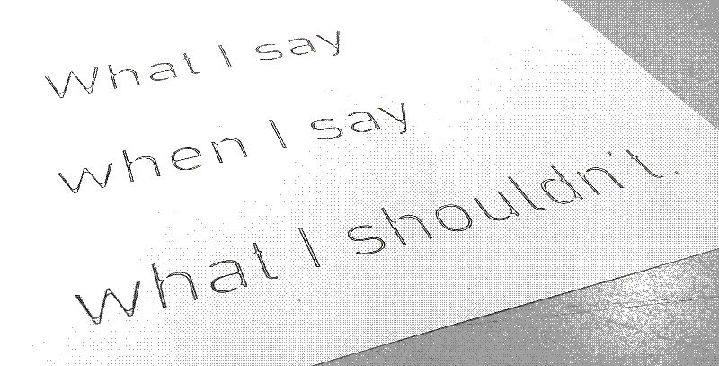 Black and white image that read 'What I say when I say what I shouldn't.'