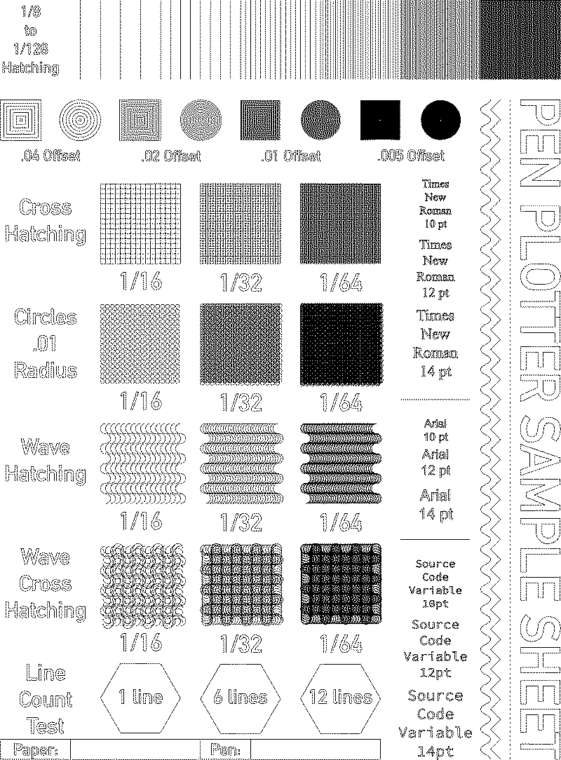 Test document for pen plotting featuring various lines and patterns.