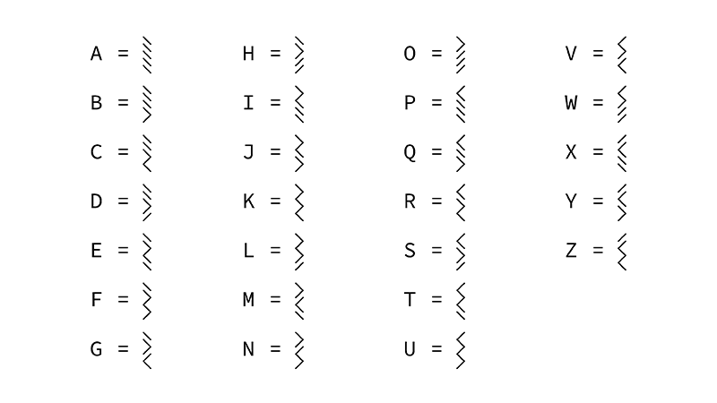 Code key for transmaterial body font, black text on white background.